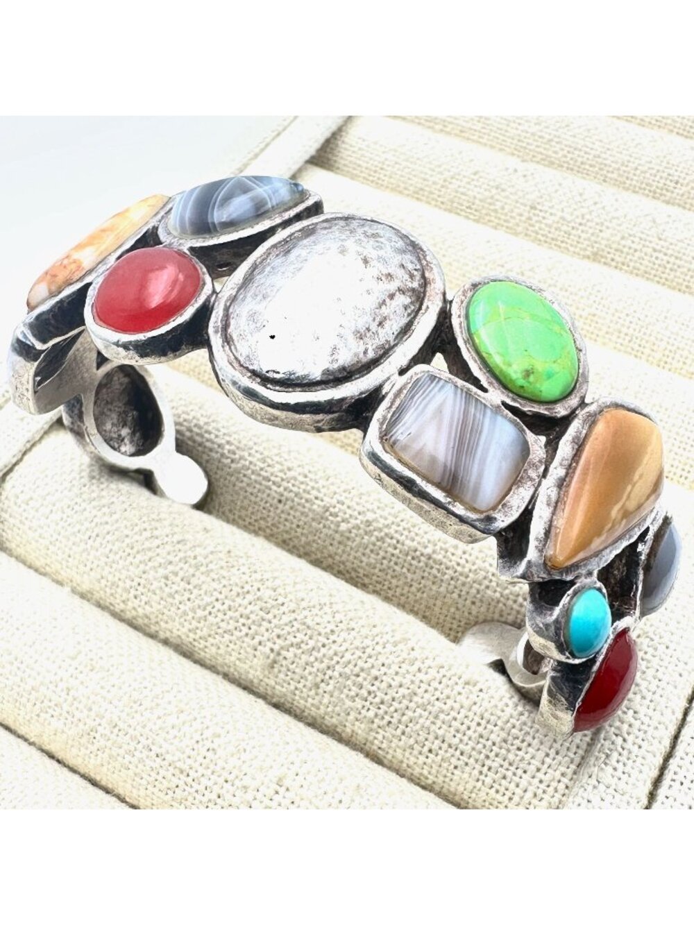 Barse Turquoise Multi Gemstone Sterling Silver Cuff Bracelet 85 Grams